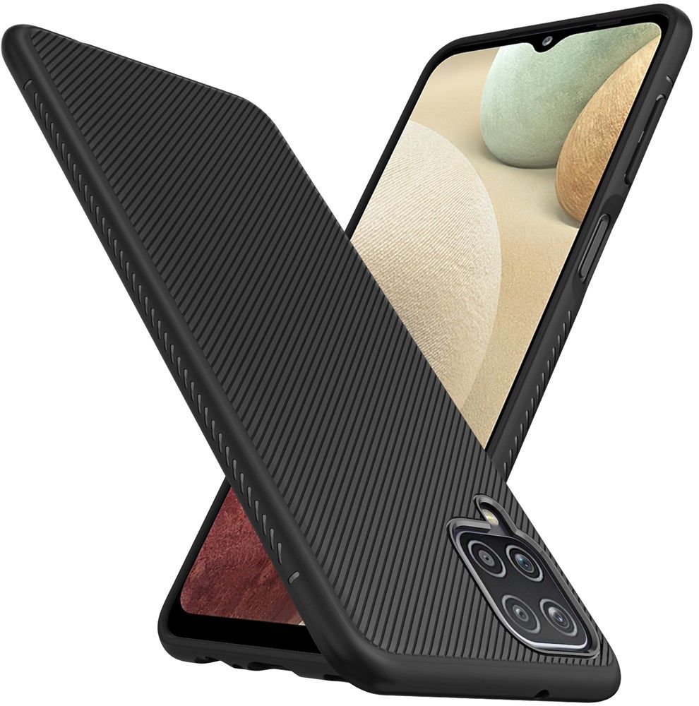 Samsung Galaxy A12 Hoesje Twill Slim Textuur Back Cover Zwart afbeelding 2