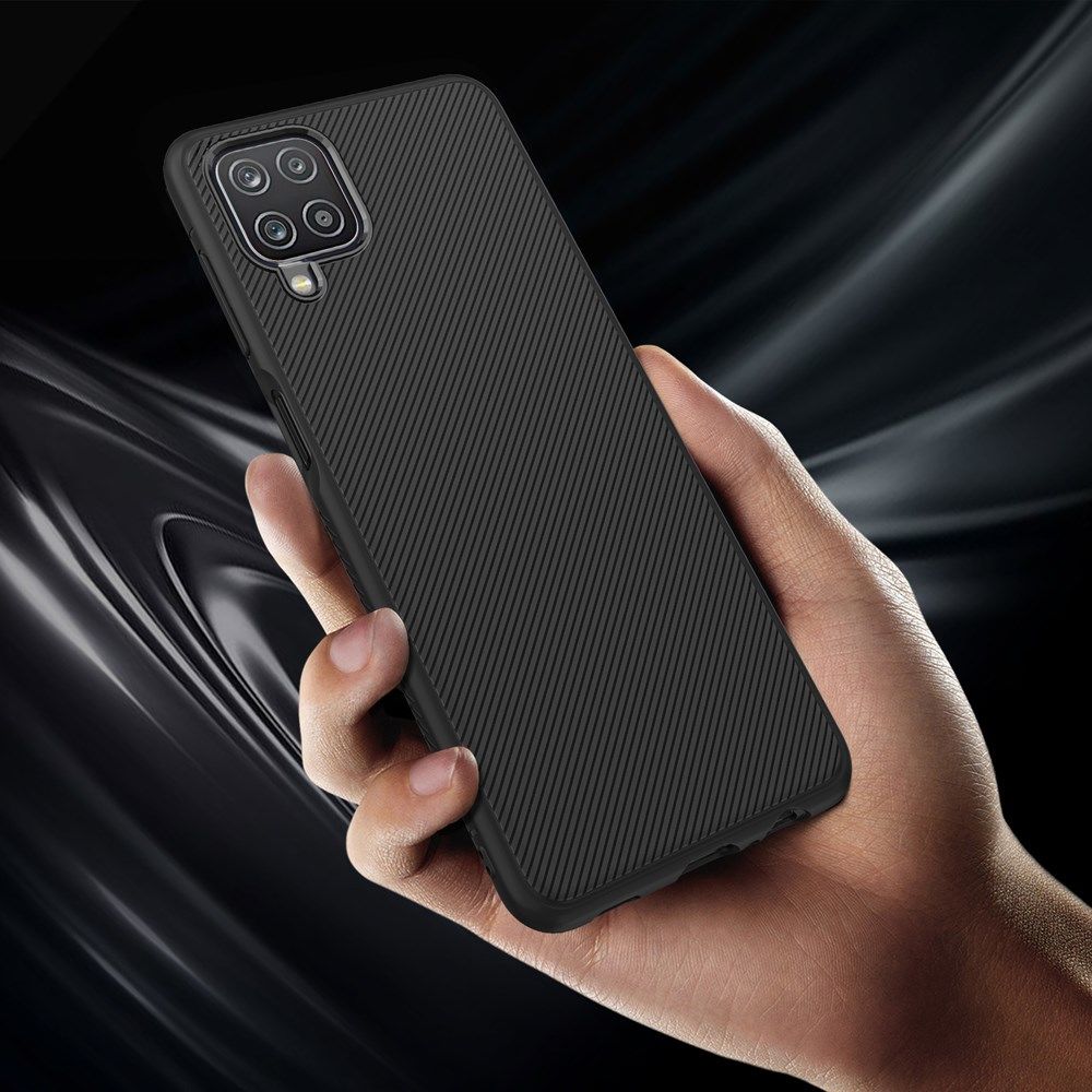 Samsung Galaxy A12 Hoesje Twill Slim Textuur Back Cover Zwart afbeelding 6