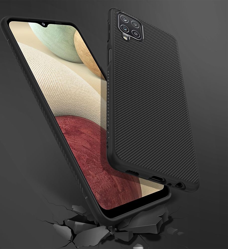 Samsung Galaxy A12 Hoesje Twill Slim Textuur Back Cover Zwart afbeelding 7