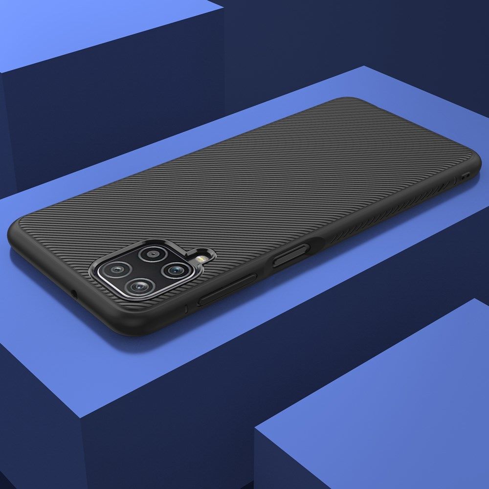 Samsung Galaxy A12 Hoesje Twill Slim Textuur Back Cover Zwart afbeelding 8