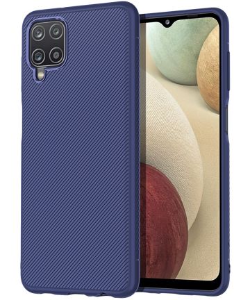 Samsung Galaxy A12 Hoesje Twill Slim Textuur Back Cover Blauw Hoesjes