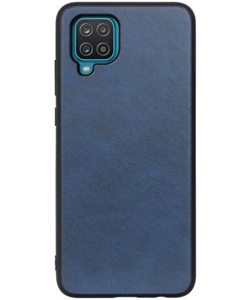 Samsung Galaxy A12 Hoesje Back Cover met Kunstleer Coating Blauw Hoesjes