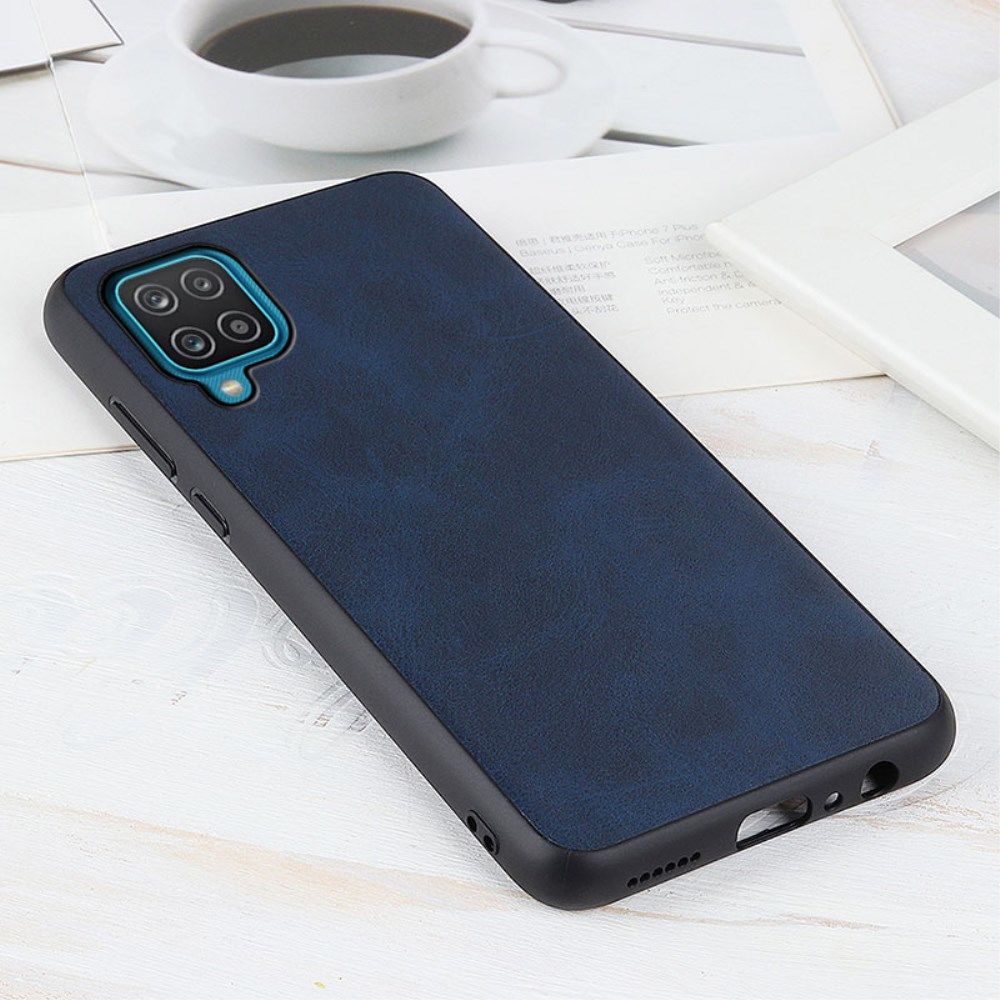 Samsung Galaxy A12 Hoesje Back Cover met Kunstleer Coating Blauw afbeelding 2