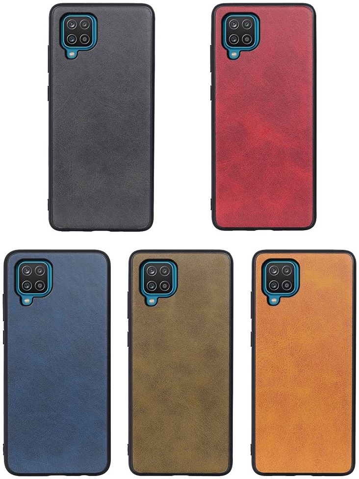 Samsung Galaxy A12 Hoesje Back Cover met Kunstleer Coating Blauw afbeelding 3