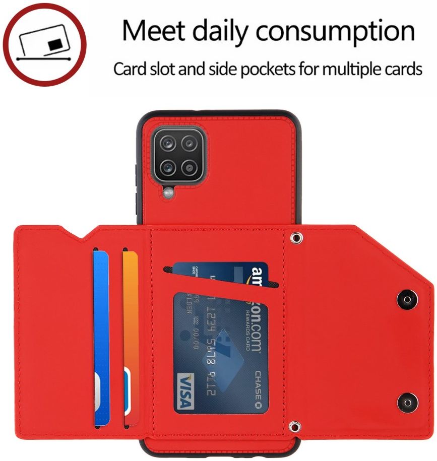 Samsung Galaxy A12 Hoesje Portemonnee Back Cover met Koord Rood afbeelding 3