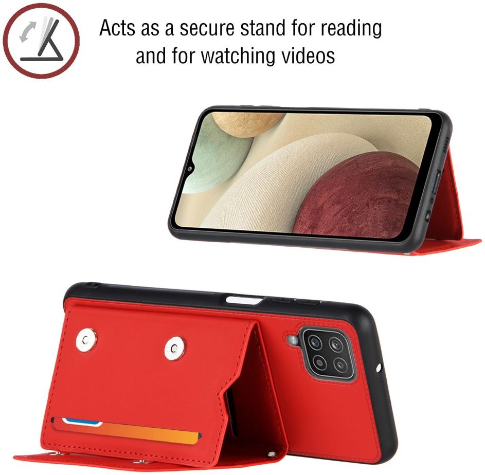 Samsung Galaxy A12 Hoesje Portemonnee Back Cover met Koord Rood afbeelding 4