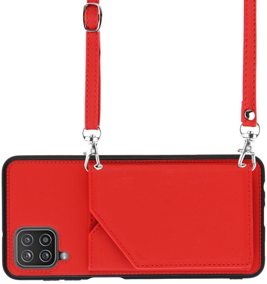 Samsung Galaxy A12 Hoesje Portemonnee Back Cover met Koord Rood afbeelding 5