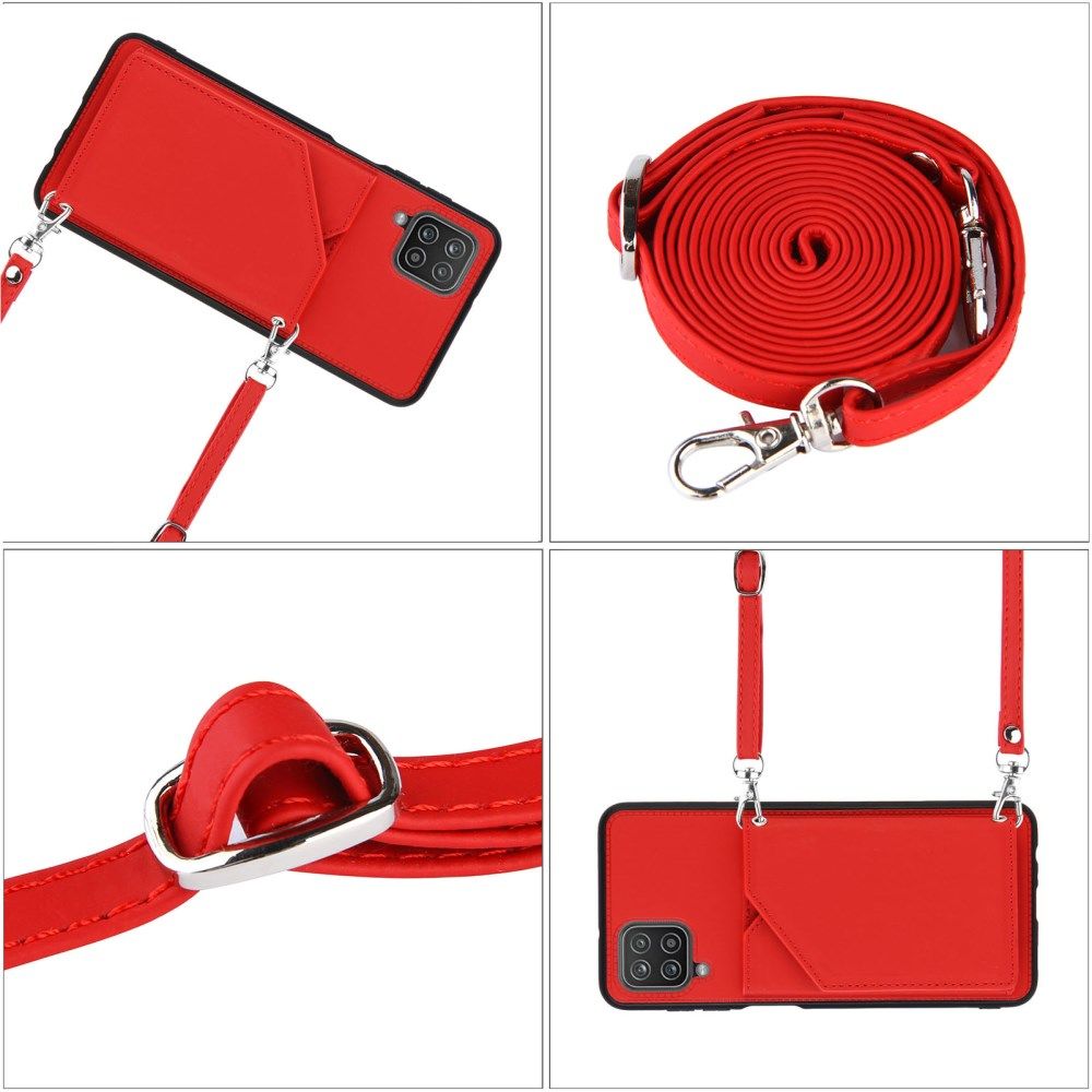Samsung Galaxy A12 Hoesje Portemonnee Back Cover met Koord Rood afbeelding 7