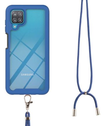Samsung Galaxy A12 Hoesje met Koord TPU Back Cover Keycord Blauw Hoesjes
