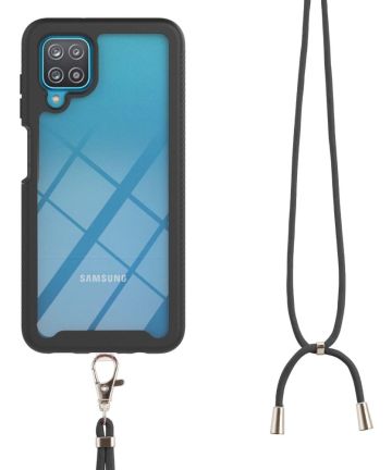 Samsung Galaxy A12 Hoesje met Koord TPU Back Cover Keycord Zwart Hoesjes