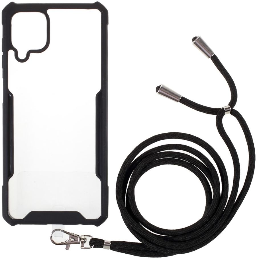Samsung Galaxy A12 Hoesje met Koord Back Cover Keycord Zwart afbeelding 1