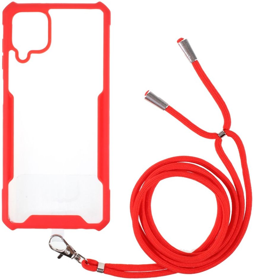 Samsung Galaxy A12 Hoesje met Koord Back Cover Keycord Rood afbeelding 1