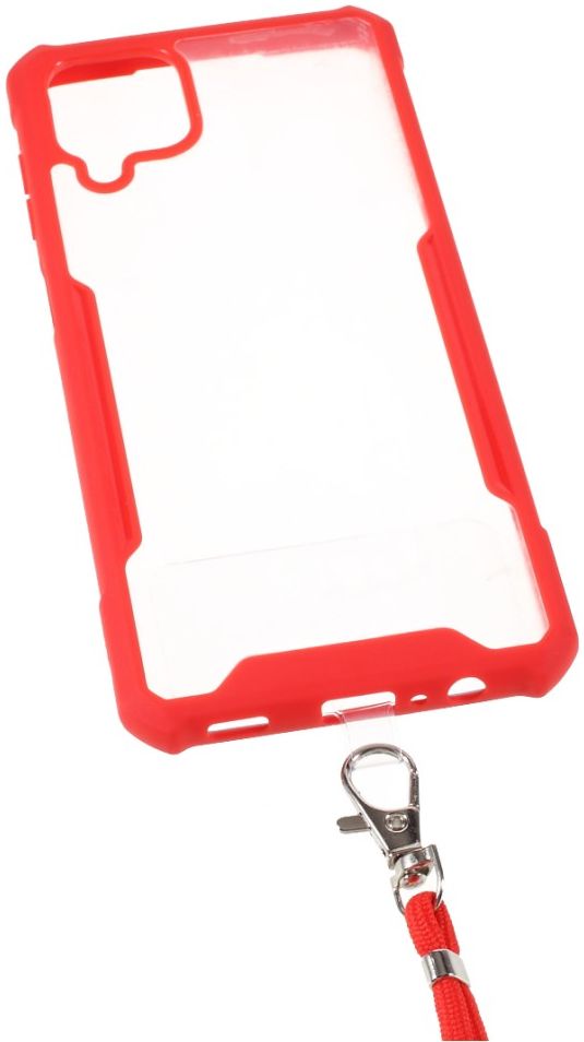 Samsung Galaxy A12 Hoesje met Koord Back Cover Keycord Rood afbeelding 2