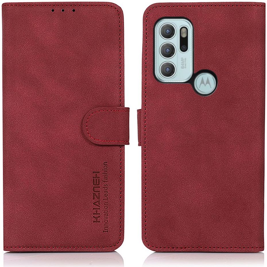 KHAZNEH Motorola Moto G60s Hoesje Retro Wallet Book Case Rood afbeelding 3