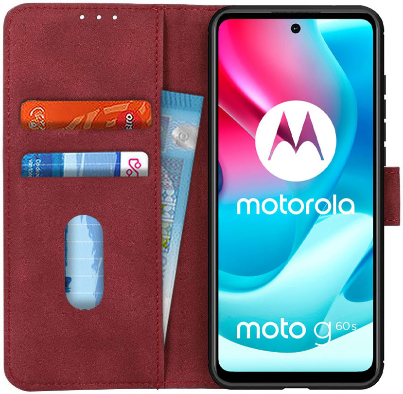KHAZNEH Motorola Moto G60s Hoesje Retro Wallet Book Case Rood afbeelding 1