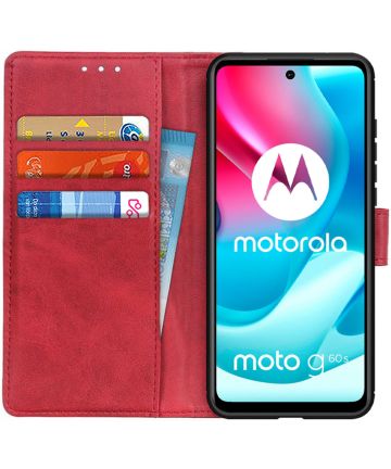 Motorola Moto G60s Hoesje Retro Wallet Book Case Kunstleer Rood Hoesjes