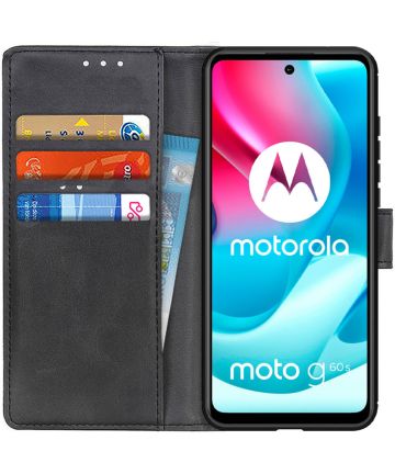 Motorola Moto G60s Hoesje Retro Wallet Book Case Kunstleer Zwart Hoesjes