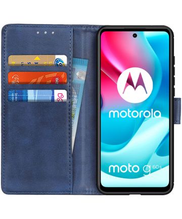 Motorola Moto G60s Hoesje Retro Wallet Book Case Kunstleer Blauw Hoesjes