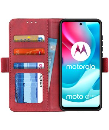 Motorola Moto G60s Hoesje Wallet Kunstleer Book Case Rood Hoesjes