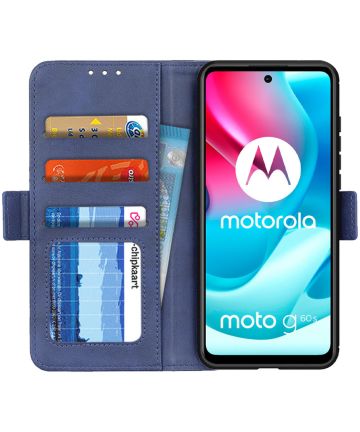 Motorola Moto G60s Hoesje Wallet Kunstleer Book Case Blauw Hoesjes