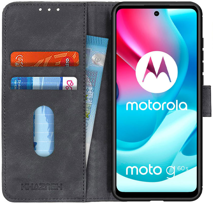KHAZNEH Motorola Moto G60s Hoesje Wallet Retro Book Case Zwart afbeelding 1