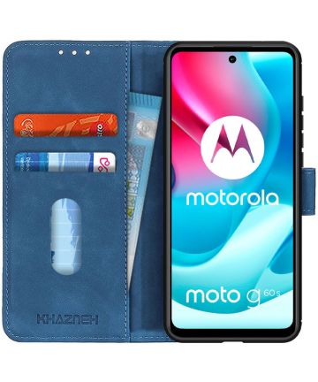 KHAZNEH Motorola Moto G60s Hoesje Wallet Retro Book Case Blauw Hoesjes