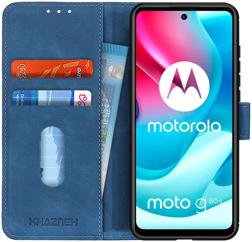 KHAZNEH Motorola Moto G60s Hoesje Wallet Retro Book Case Blauw afbeelding 1