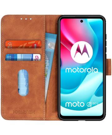 KHAZNEH Motorola Moto G60s Hoesje Wallet Retro Book Case Bruin Hoesjes