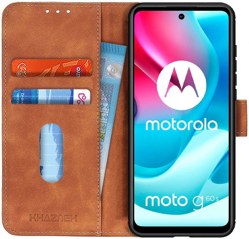 KHAZNEH Motorola Moto G60s Hoesje Wallet Retro Book Case Bruin afbeelding 1