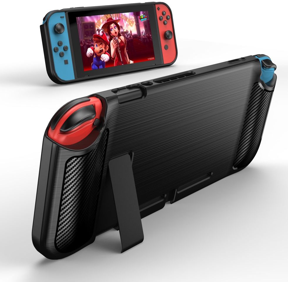 Nintendo Switch Hoesje Geborsteld TPU Flexibele Cover Zwart afbeelding 4