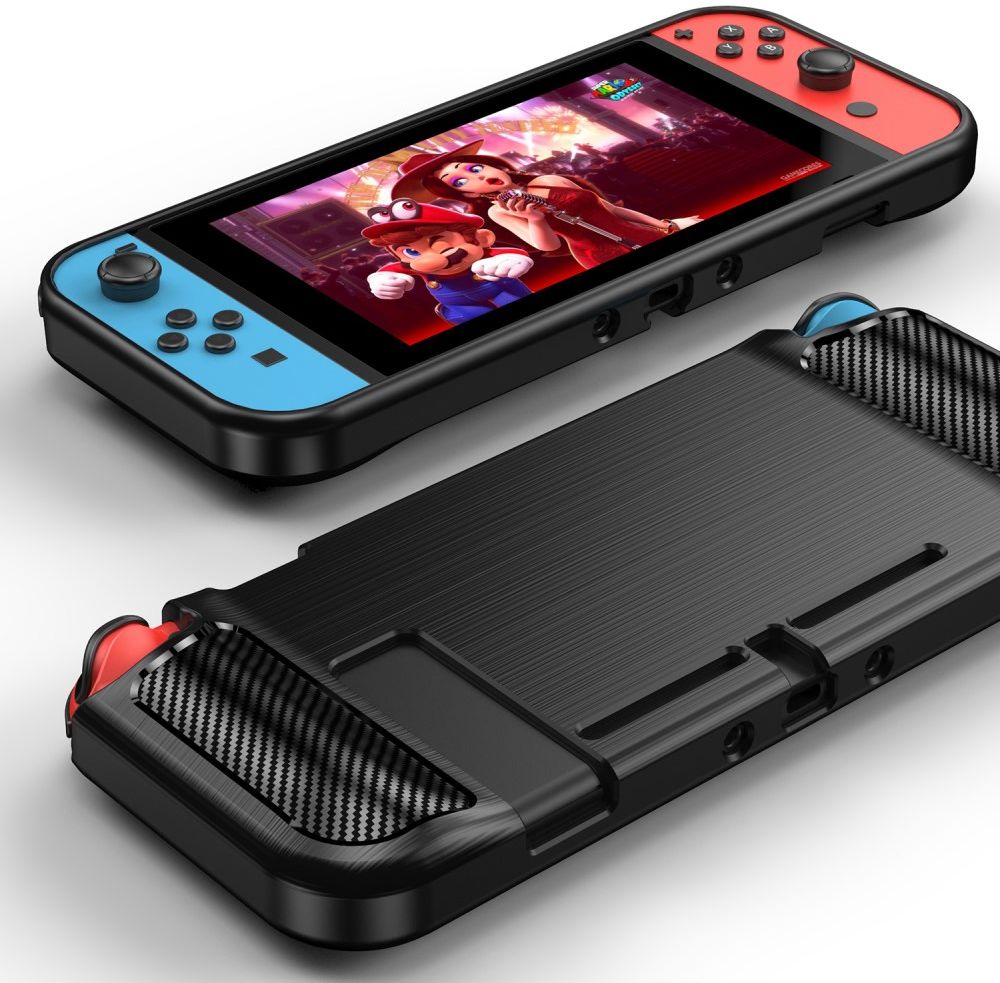 Nintendo Switch Hoesje Geborsteld TPU Flexibele Cover Zwart afbeelding 9