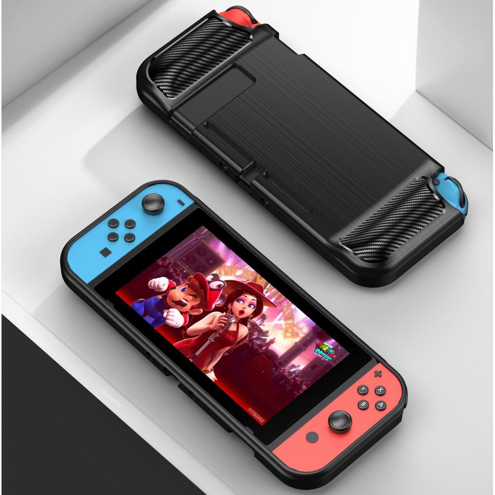 Nintendo Switch Hoesje Geborsteld TPU Flexibele Cover Zwart afbeelding 2