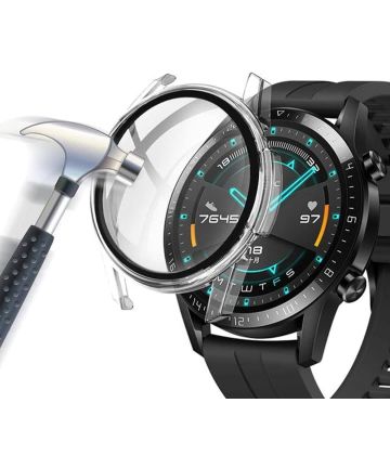 Huawei Watch GT 2 42MM Hoesje Hard Plastic met Tempered Glass Clear Screen Protectors