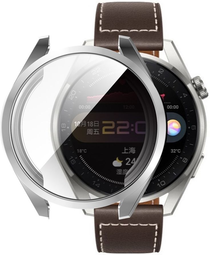 Huawei Watch 3 Pro Hoesje Hard Plastic met Tempered Glass Zilver afbeelding 1