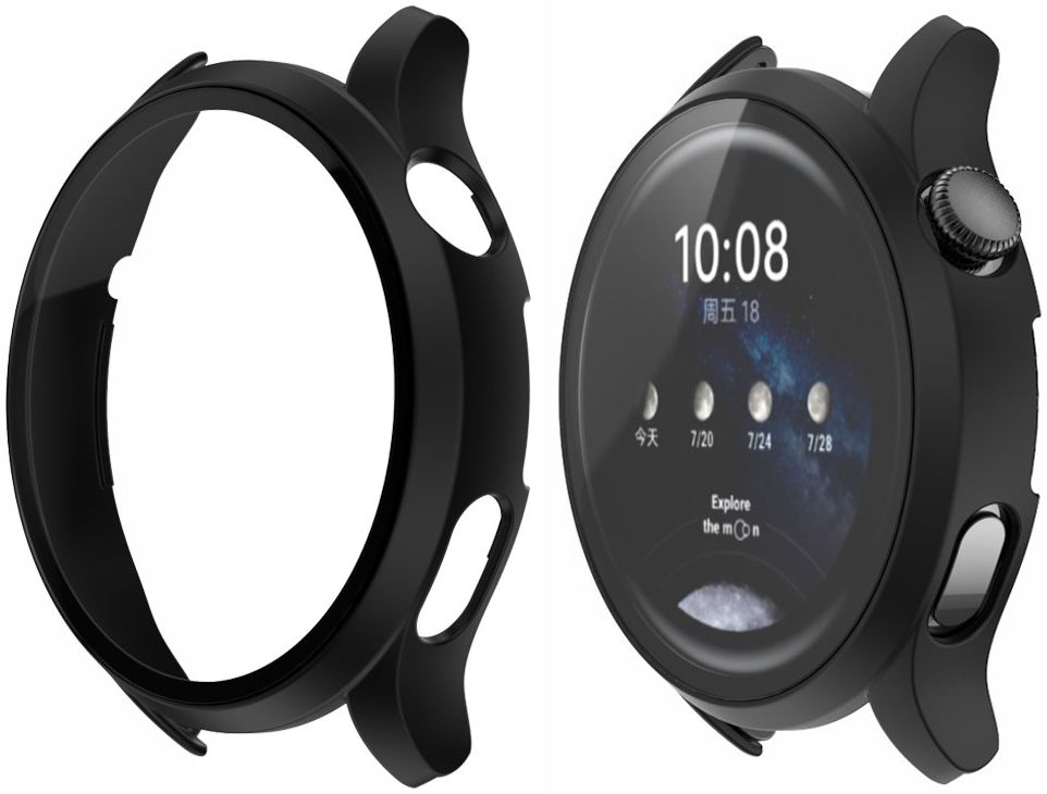 Huawei Watch 3 Pro Hoesje Hard Plastic Bumper met Tempered Glass Zwart afbeelding 6
