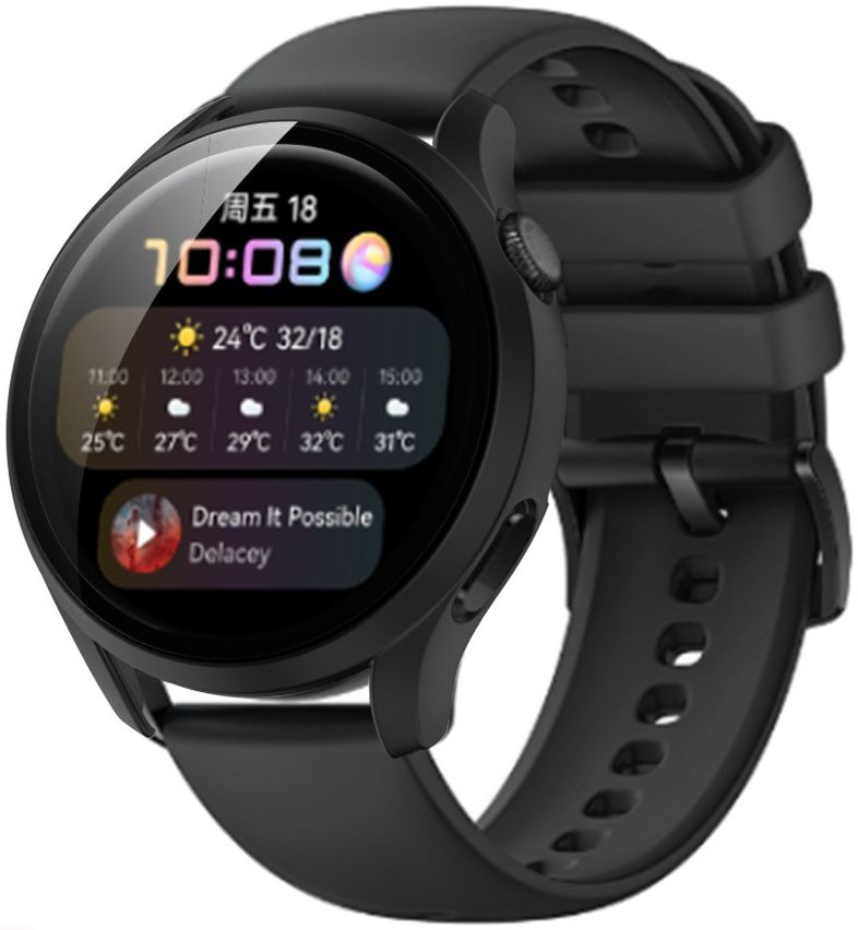 Huawei Watch 3 Pro Hoesje Hard Plastic Bumper met Tempered Glass Zwart afbeelding 1