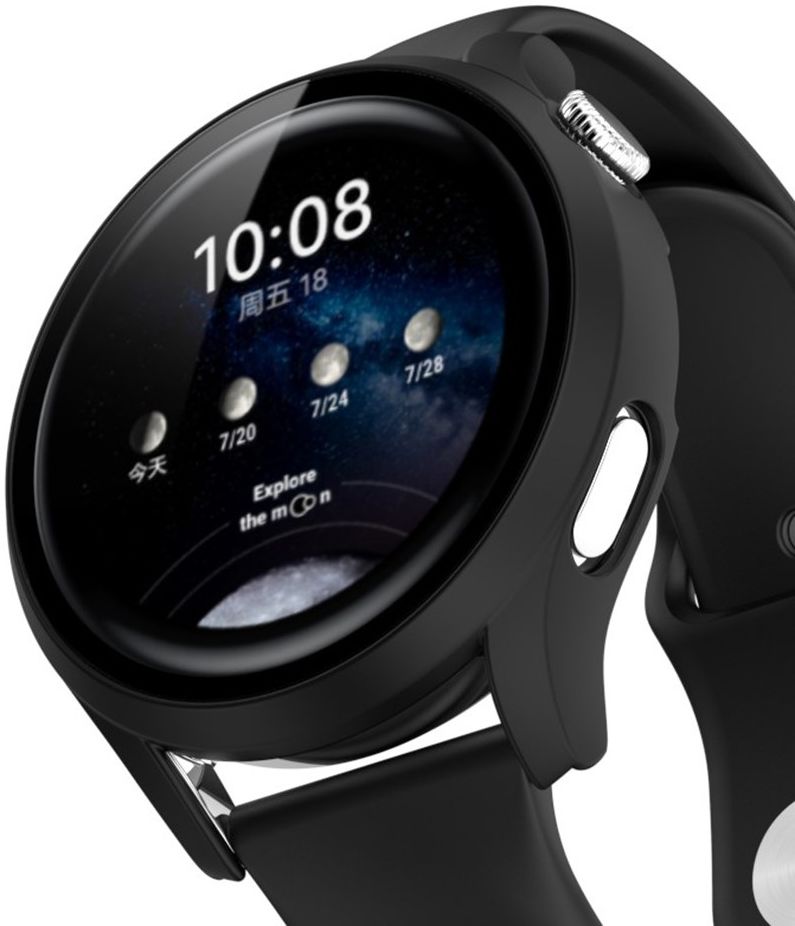 Huawei Watch 3 Pro Hoesje Hard Plastic Bumper met Tempered Glass Zwart afbeelding 2