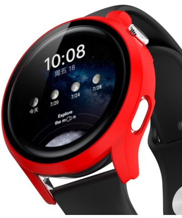 Huawei Watch 3 Pro Hoesje Hard Plastic Bumper met Tempered Glass Rood Screen Protectors