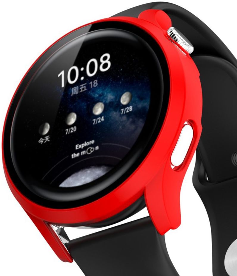 Huawei Watch 3 Pro Hoesje Hard Plastic Bumper met Tempered Glass Rood afbeelding 1