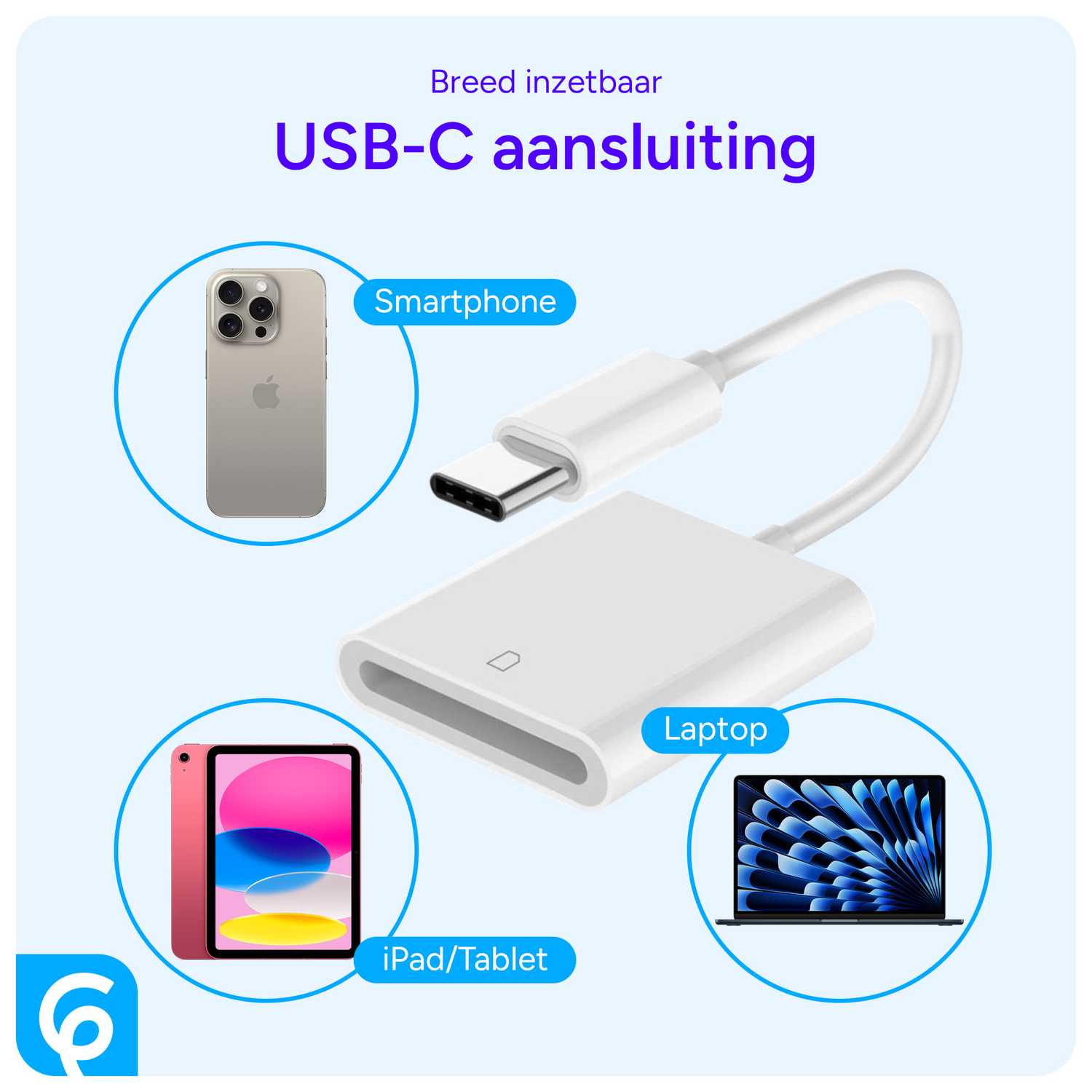 USB-C Adapter met SD-Kaartlezer voor Laptop, Tablet of Smartphone afbeelding 4