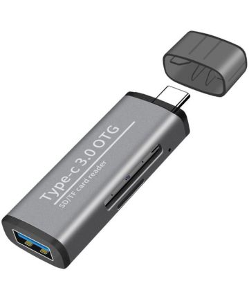 Compacte USB-C Kaartlezer Voor USB / Micro-SD / SD Kaart Grijs Kabels