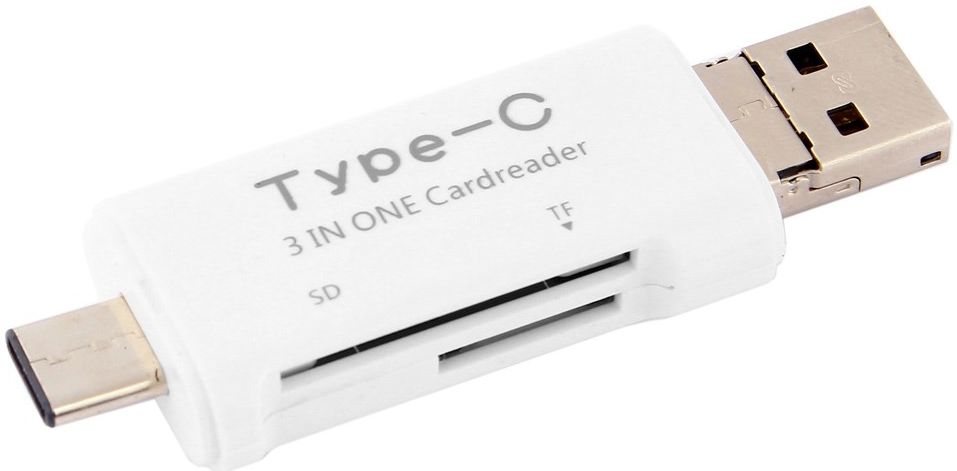 On The Go Geheugenkaartlezer USB 2.0 / MicroUSB / USB-C Cardreader Wit afbeelding 1