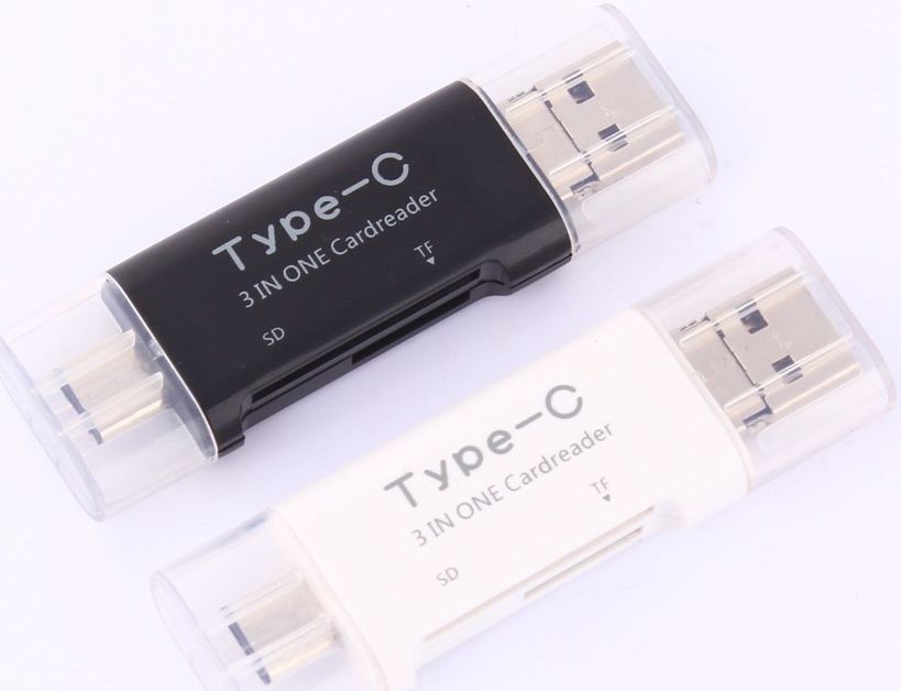 On The Go Geheugenkaartlezer USB 2.0 / MicroUSB / USB-C Cardreader Wit afbeelding 2