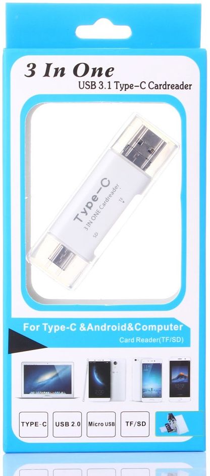 On The Go Geheugenkaartlezer USB 2.0 / MicroUSB / USB-C Cardreader Wit afbeelding 3