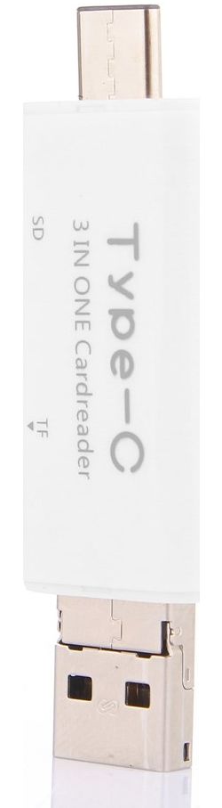 On The Go Geheugenkaartlezer USB 2.0 / MicroUSB / USB-C Cardreader Wit afbeelding 4