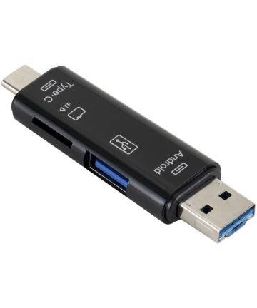 Multifunctionele 5 in 1 Kaartlezer Micro USB/USB/USB-C Zwart Kabels