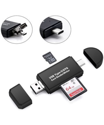 On The Go Geheugenkaartlezer USB 2.0 / MicroUSB / USB-C Cardreader Kabels