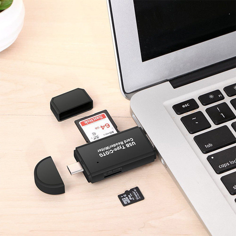 On The Go Geheugenkaartlezer USB 2.0 / MicroUSB / USB-C Cardreader afbeelding 2