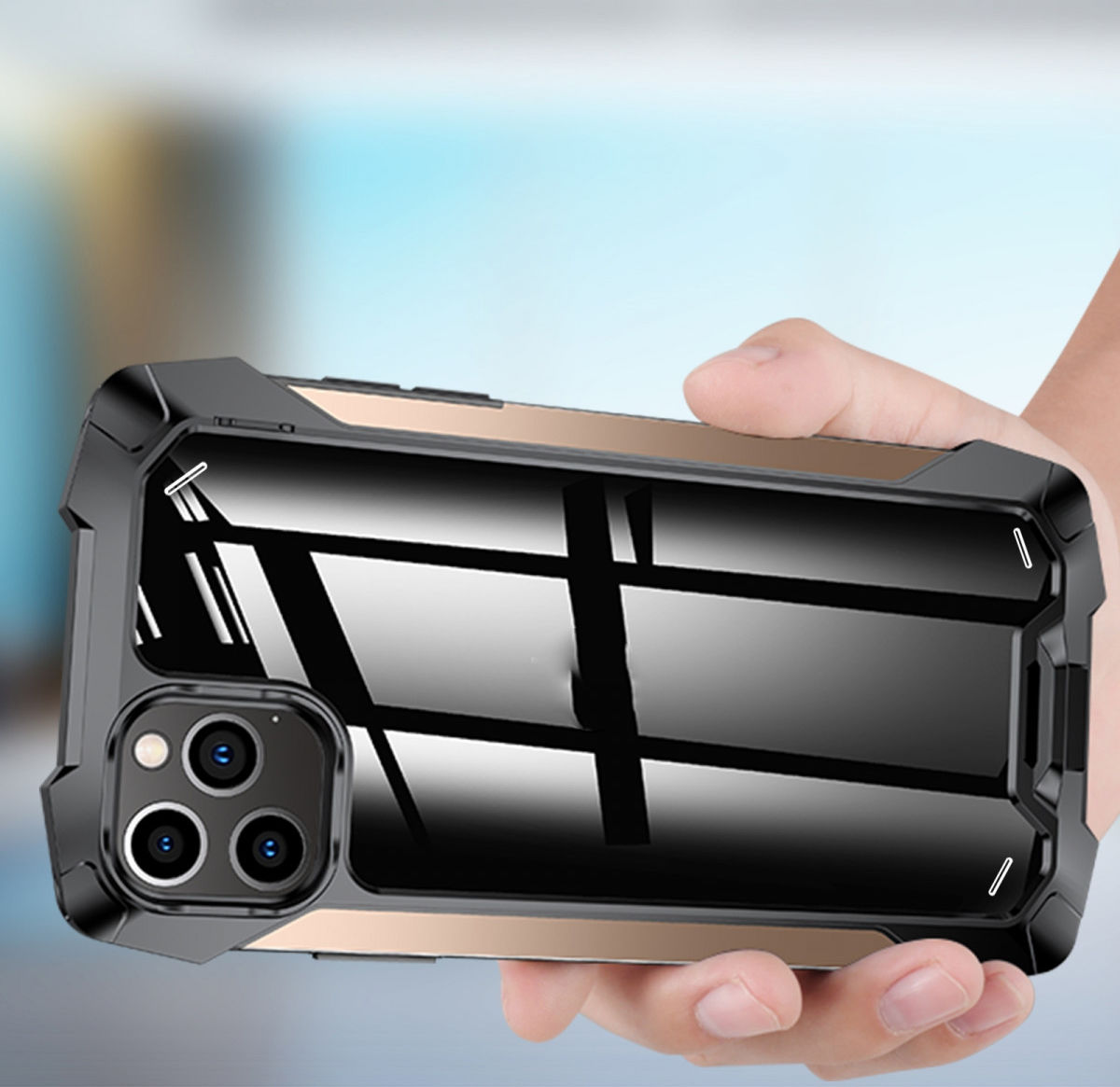 R-Just Metal Airbag iPhone 13 Pro Max Hoesje Schokbestendig Goud afbeelding 6