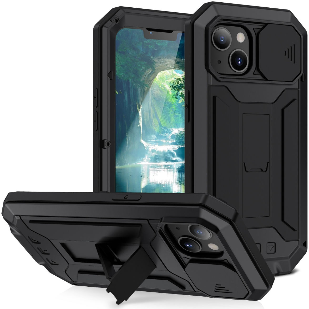 R-Just Sliding Camera Apple iPhone 13 Mini Hoesje Waterdicht Zwart afbeelding 2
